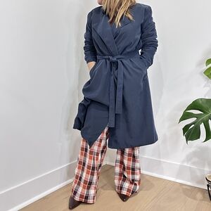 American Apparel Trench Coat Navy Blue Tie Waist Jacket Size S/M Lightweight